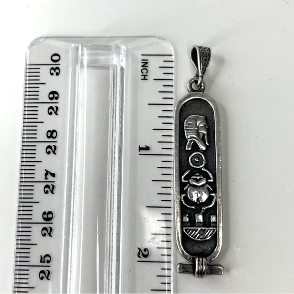 Sterling Silver Egyptian Hieroglyphics Cartouche Tag 2.2 in Length Pendant Only - Picture 2 of 10